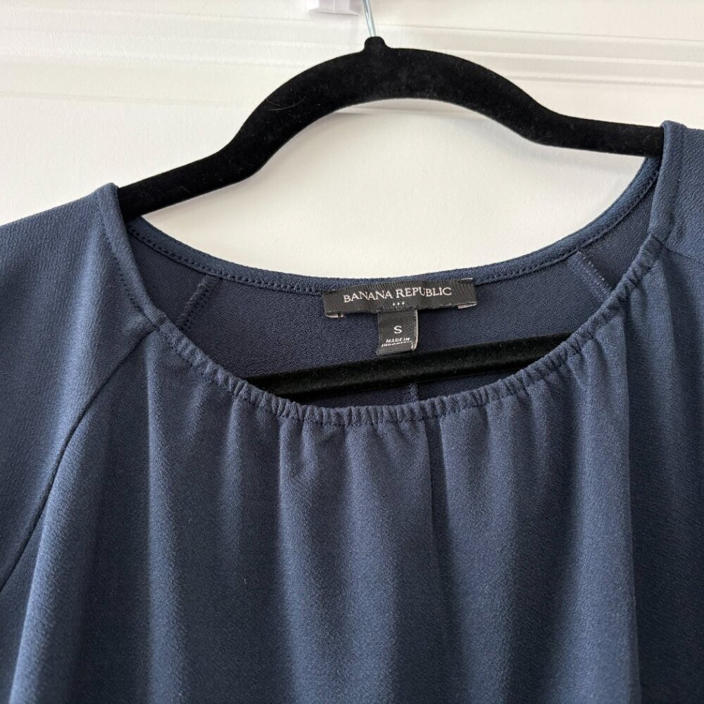 Banana Republic Navy Blue Long Sleeve Popover Blouse Size: Small - Picture 3 of 9